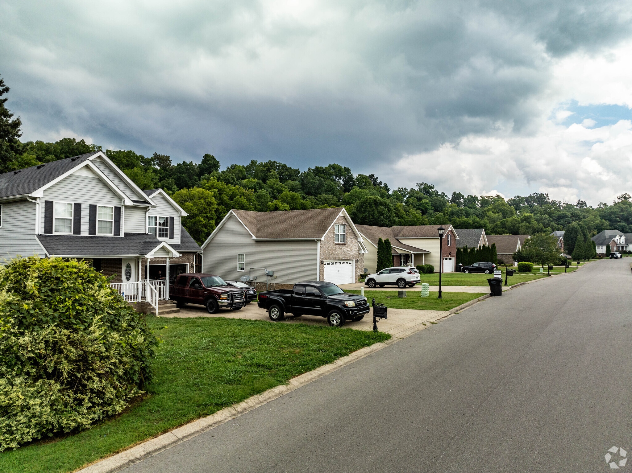 The homes in Creekview Village back up to woods.