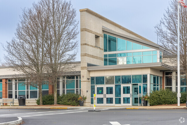 The main entrance of Greater Lawrence Technical School is a modern design.