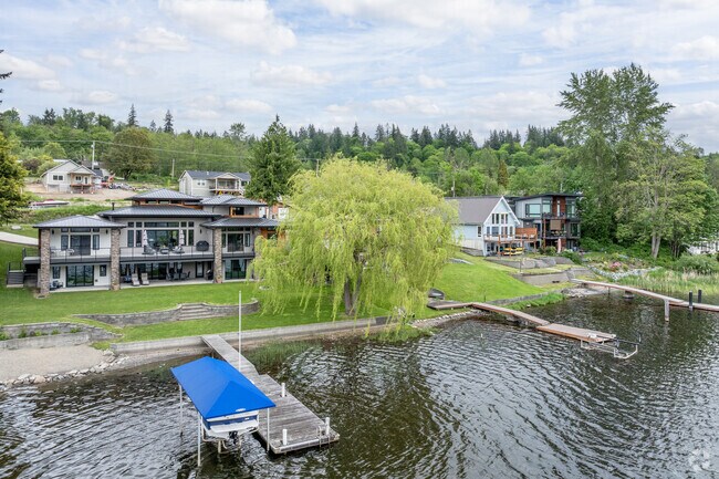 Contemporary waterfront homes can be found in the neighborhood of Big Lake.