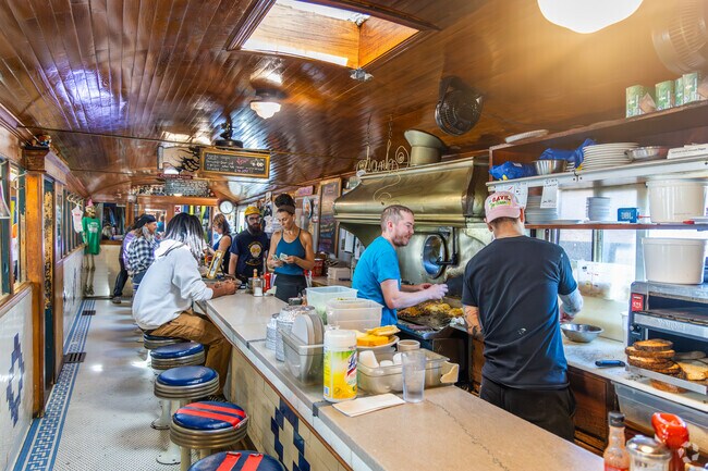 Frank's Diner is located inside an old train car near Southport.