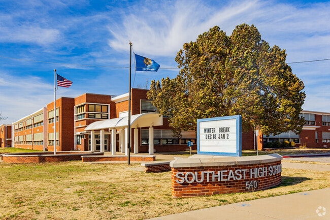 Close up shot of the signage of Southeast High School.