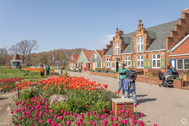 Windmill Island Gardens in Holland is filled with beautiful tulip fields.
