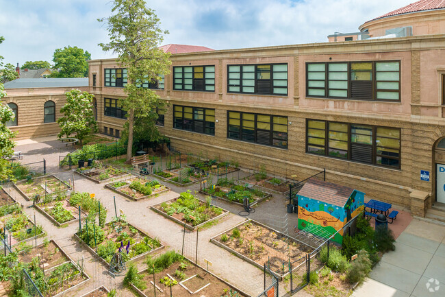 Morey Middle School has garden beds for students learn from.