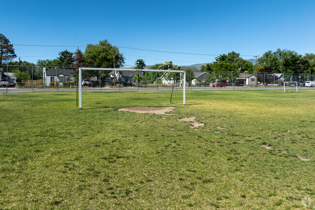 Mountain View Elementary School’s field has a number of soccer goals.