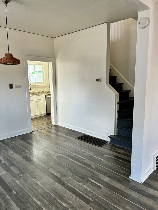 other half of kitchen and stairs up