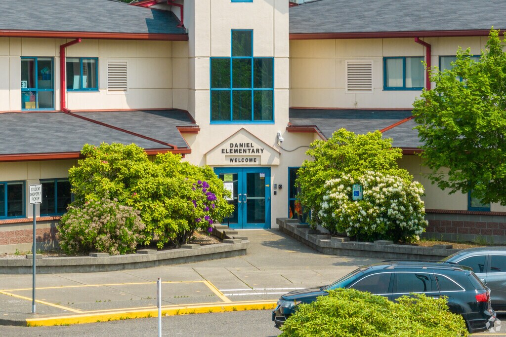 George T. Daniel Elementary School has beautiful floral landscaping.