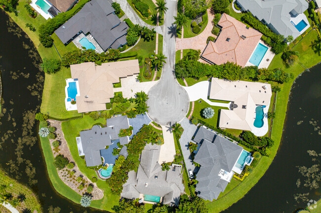 Top down view of lavish homes in St Andrews Country Club.