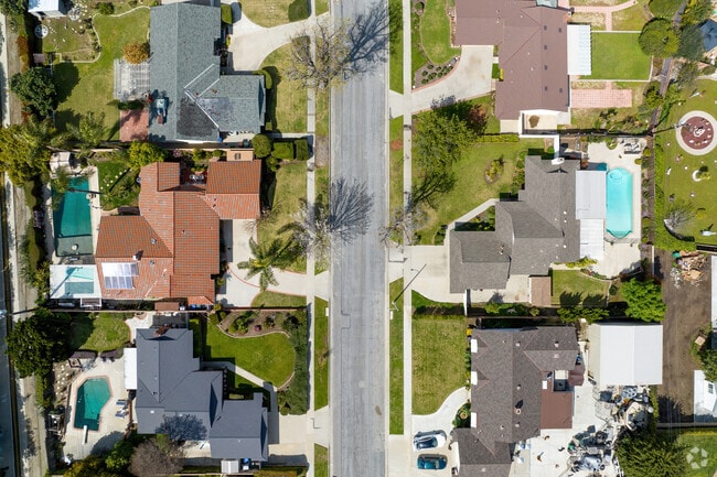 Overview of a Hacienda Heights street shows the diverse home styles in the community.