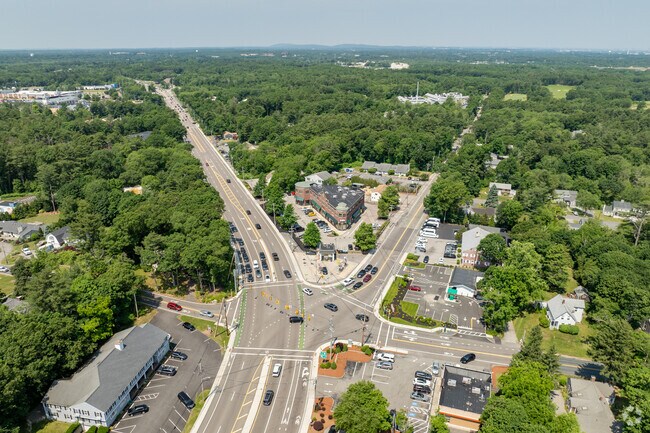 A bustling Derby Street intersects with Route 53 in South Hingham.