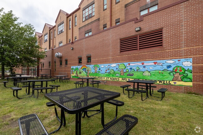 Ample seating for recess Dr. W Arnone Community School In Brockton.