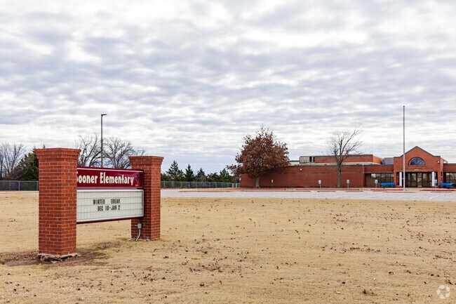 Close up shot of the signage of Sooner Elementary School.