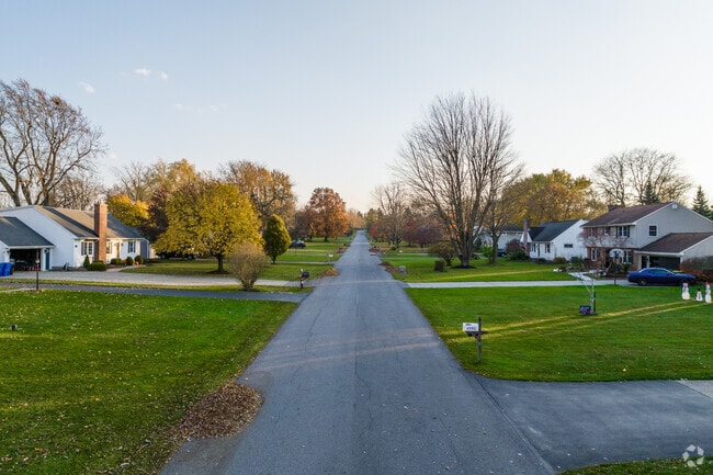 The quiet streets of Harris Hill are wide and well maintained.