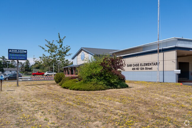 Signage welcomes you as you arrive to Sam Case Elementary.School
