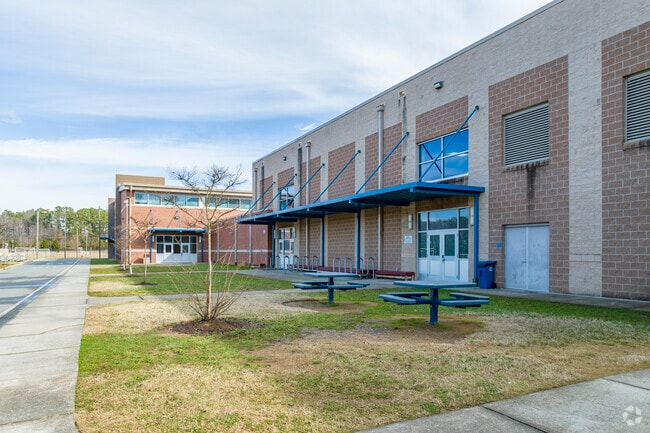 Outdoor student seating area at McClintock Middle School.