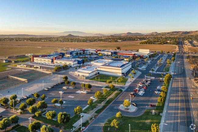A sprawling aerial view of Heritage High School in Menifee.