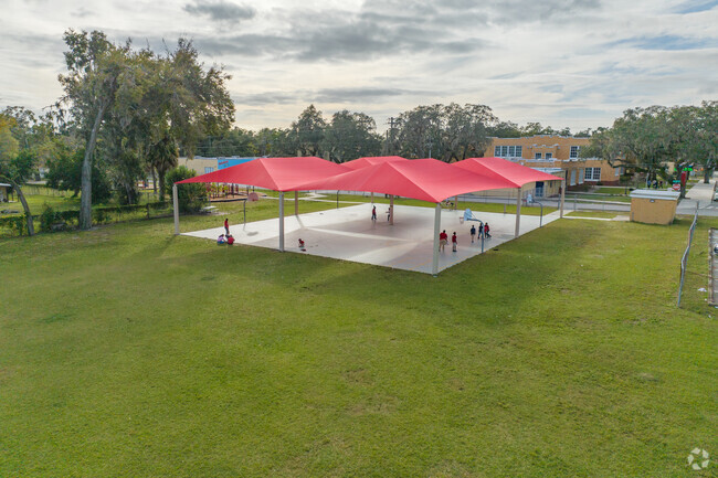 Edison Elementary School has shaded play areas to cool off.