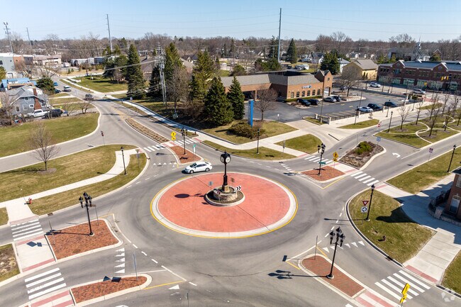 Traffic circle located at the entrance to downtown in the City of  Auburn Hills