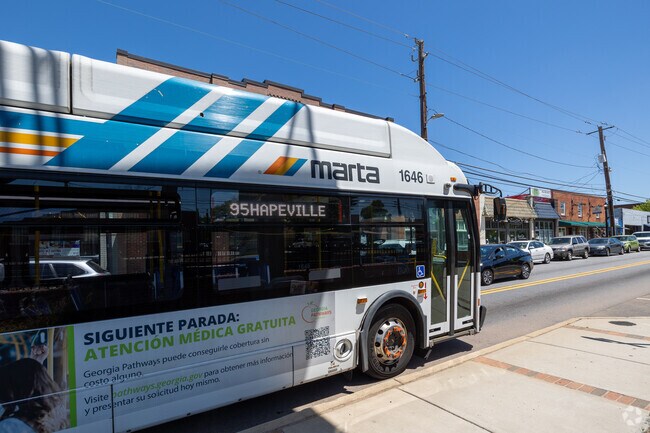 The MARTA bus stops run all through the neighborhood of Hapeville, Georgia.
