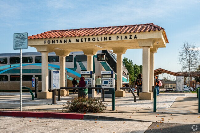 Fontana Metrolink Plaza is the closest train station for further travel.