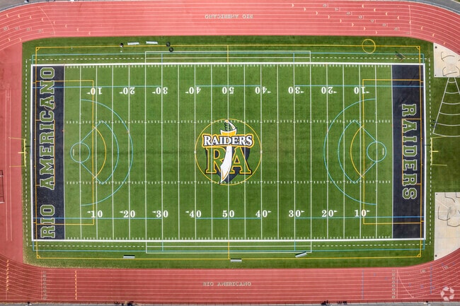 Rio Americano High School Raiders football field looks professional near Mission.