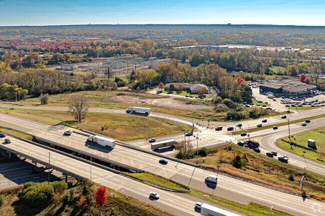 Aerial context shot of highways and over pass