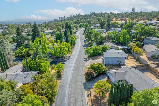 There is a scenic aerial panorama of the Oroville East neighborhood in Oroville, California.