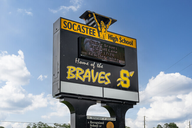 Socastee High School has an event sign out front with a list of school activities in Socastee.