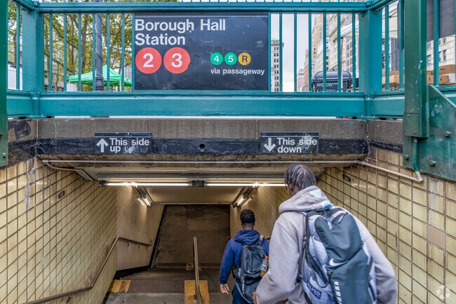 The 2 and 3 trains are located a few blocks north at the Borough Hall subway station.