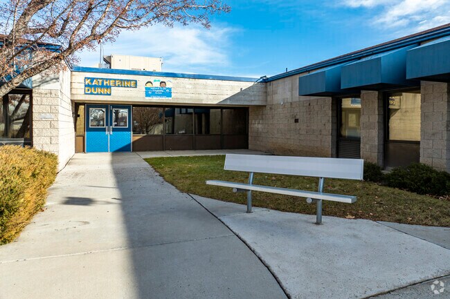 The front doors to Katherine Dunn Elementary School.