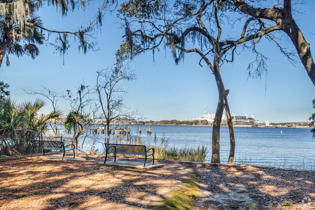Enjoy riverfront view of Jacksonville Jaguars stadium from the many parks along the St. Johns.