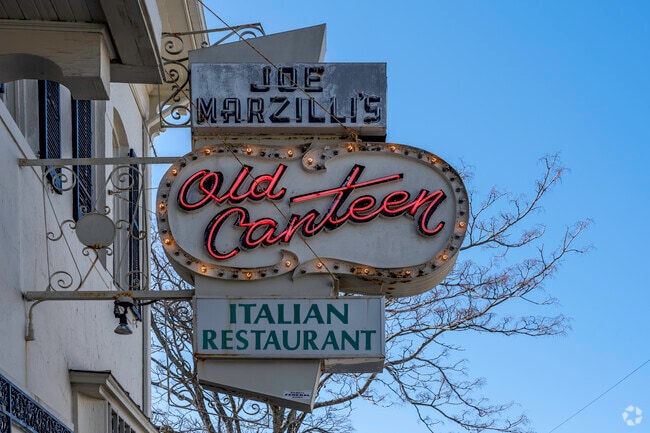 The signage of Joe Marzilli's Old Canteen Italian Restaurant in Federal Hill, Providence, RI.