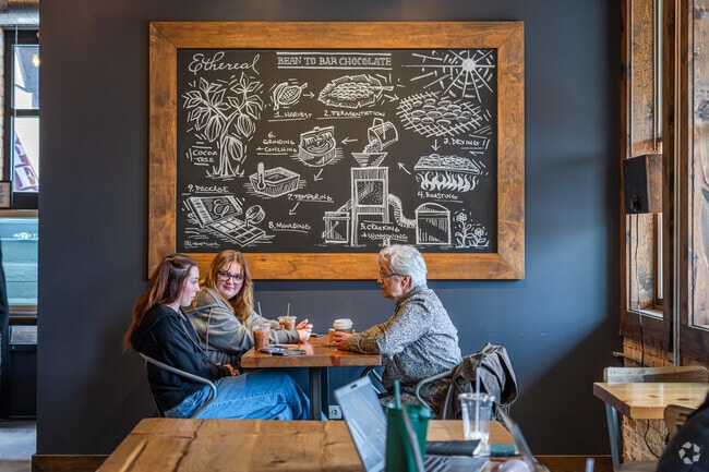 Ethereal offers bean-to-bar chocolate, baked goods, and craft cocktails in a cozy space.