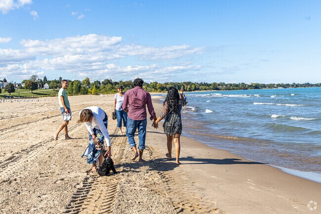 You can stroll along the beach from Downtown Racine.