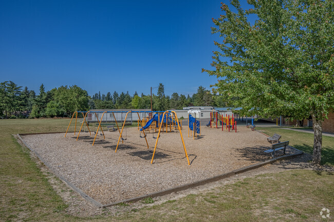 Swing sets at Chehalem Elementary School in the neighborhood of West Beaverton, Oregon.