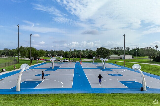 Modern basketball courts are popular at Dyer Park`s recreational field.