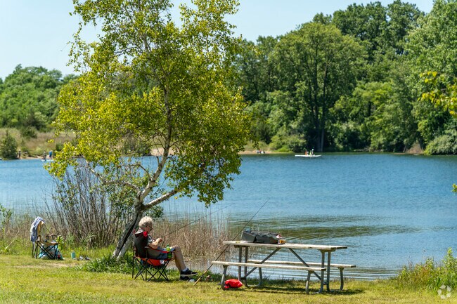 Island Lake Recreation Area has plenty of places to sit and enjoy the day.