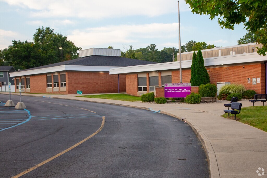 View of the Tzouanakis Intermediate School entrance located in Greencastle IN.