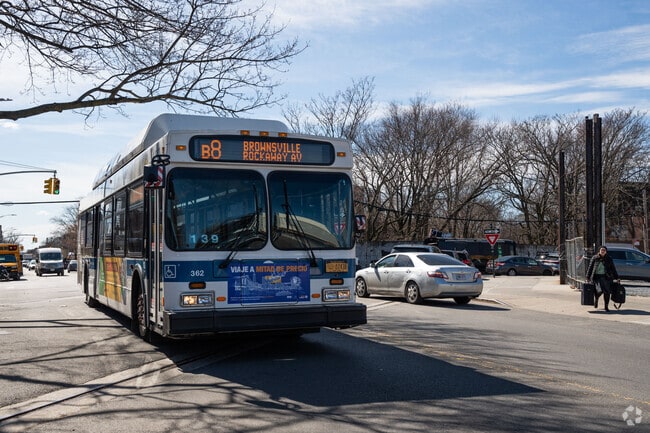 B8 bus winding through Brooklyn's diverse neighborhoods stops through Mapleton.