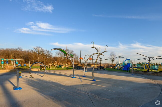 During warmer months, the splashpad at Kreager is alive with action near Maplewood.
