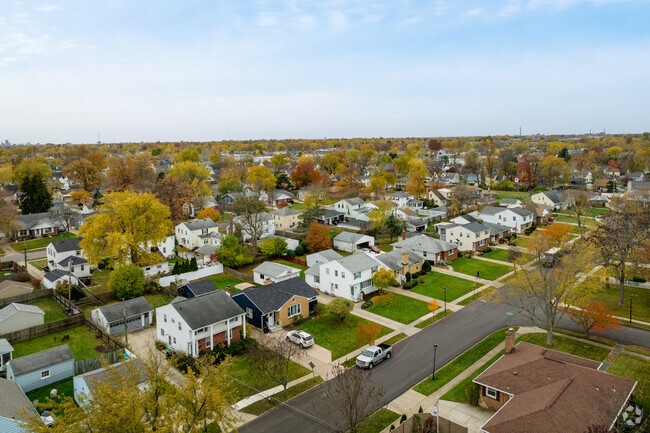 This aerial shows the typical housing density in T Edison School.
