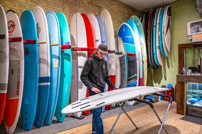 Sheboygan is a surfing destination in the area and EOS Surf & Outdoor helps customers find the perfect board.