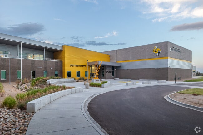 A welcoming entrance is seen at East High School in Pueblo.