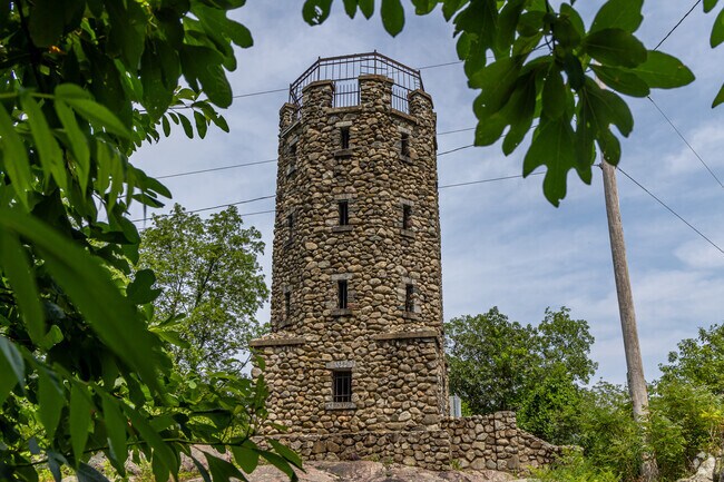 Slayton Memorial Tower is open to the public and gives beautiful views of the city of Boston from Mount Hood.