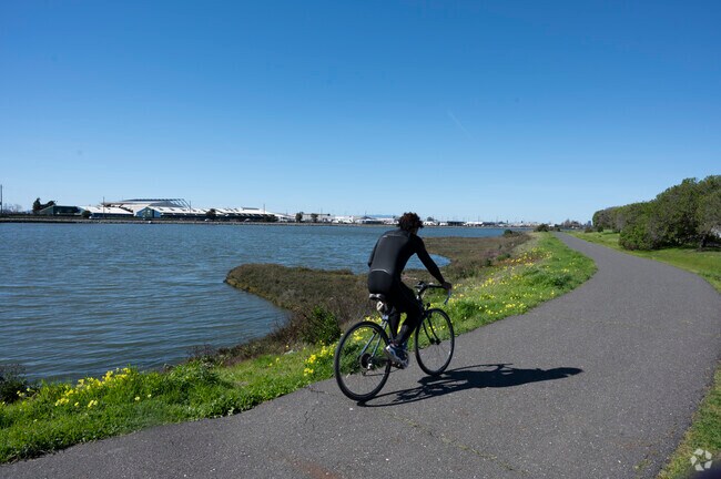 Arrowhead marsh Trail is a great place to go biking near the Arroyo Viejo neighborhood.
