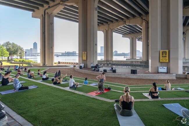 Residents of Riverside enjoy relaxing with this free weekly yoga class.