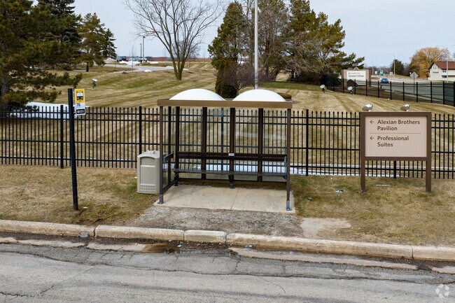 Bus stops accommodate public transportation users in Northridge.