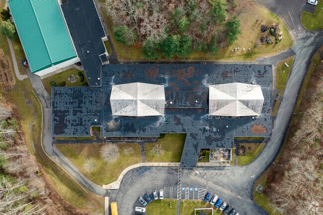Aerial top-down view of The Sage School in Foxborough, MA