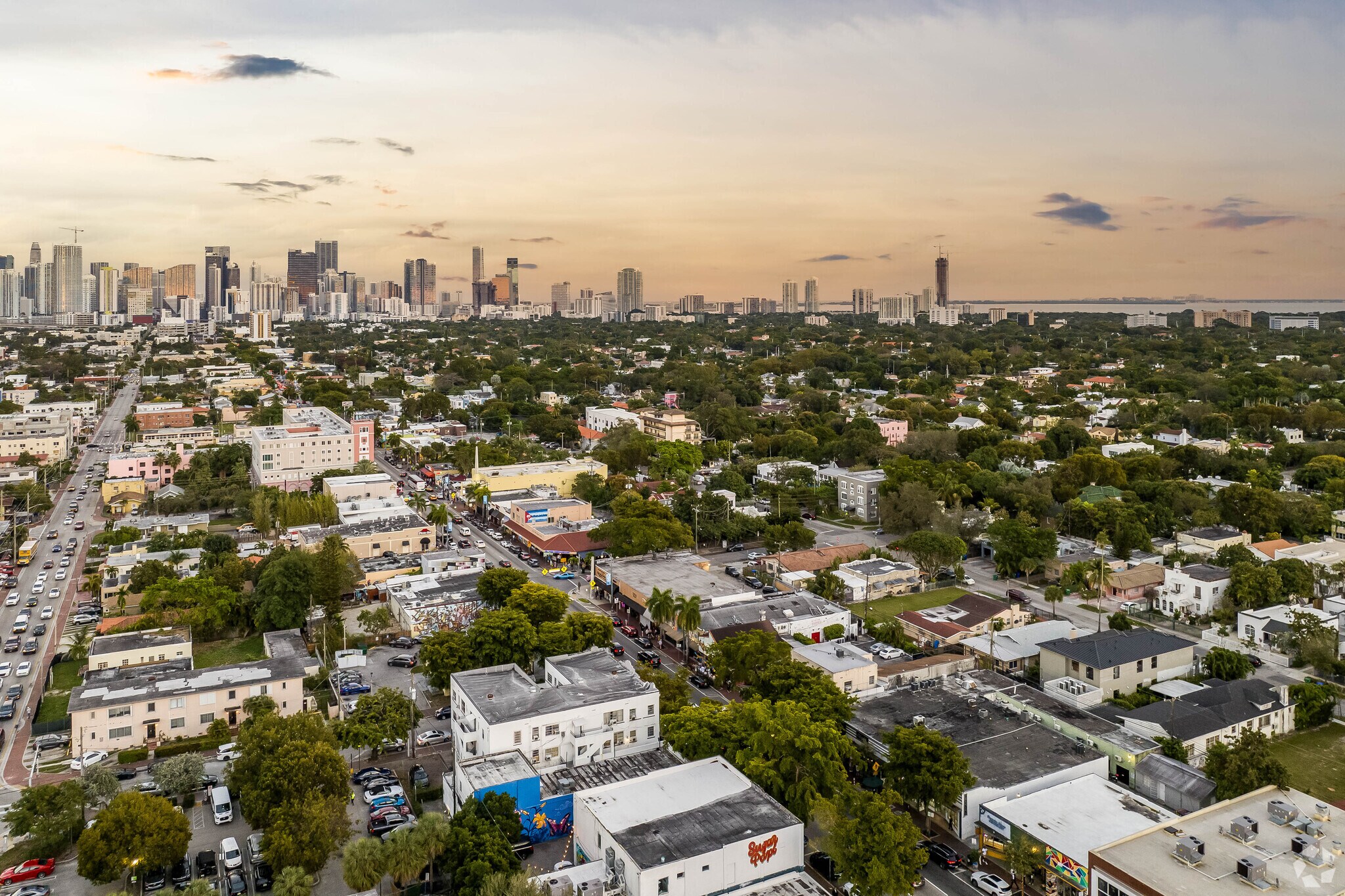 The sun setting over Little Havana and its proximity to Brickell and the beaches.