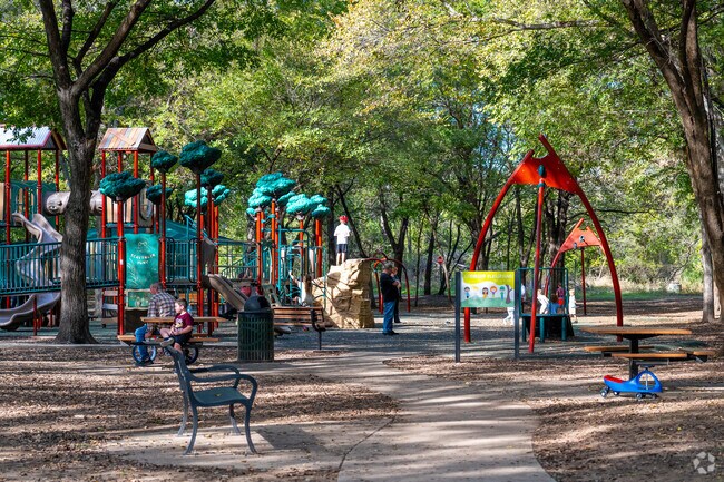 Families can enjoy the tree covered playground at Heritage Park in Weatherford, TX.