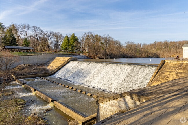 Lake Roland Park is centered around a cascading dam and is a perfect spot for photos.